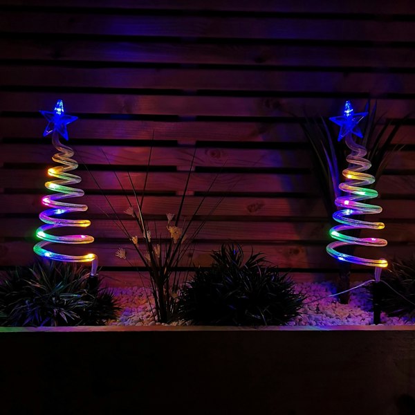 Samuel Alexander Set of 4 Battery Operated LED Multi Coloured Spiral Tree Path Lights Christmas Decoration with Timer