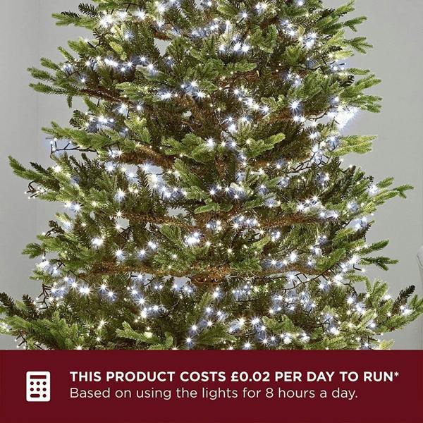 Cool White Compact LED Christmas String Lights with Green Cable, 8 Effects, Auto Memory and Timer image 1