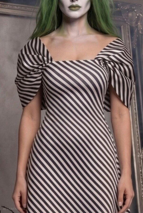 Goddiva Striped A-line Mini Beetlejuice-Inspired Halloween Costume - Black White by Goddiva