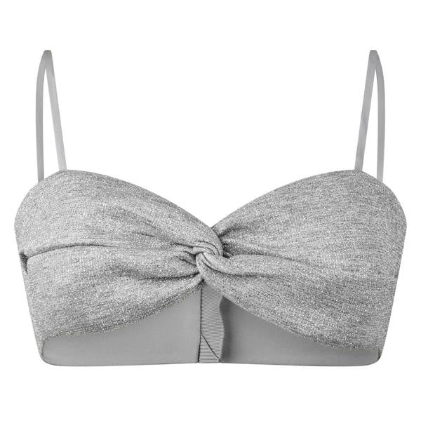 Off White Womens/Ladies Glitter Cropped Tube Top - Silver - 