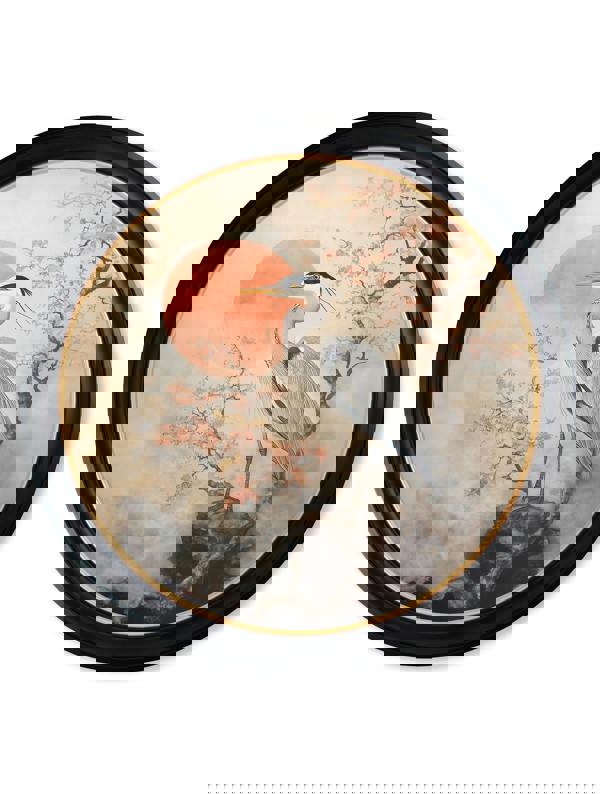 Exceptional Art Japanese Twin Herons - Oxford round frame