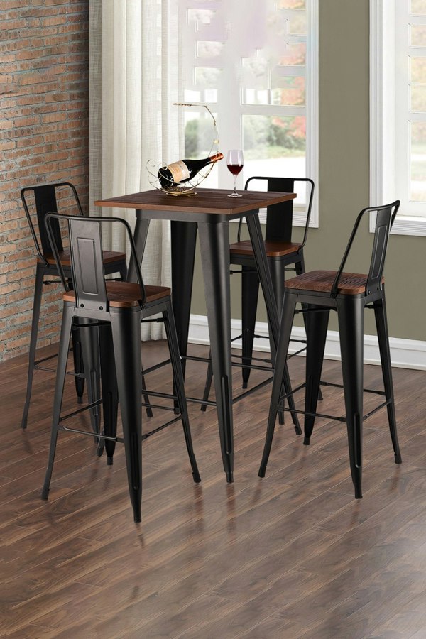 Living and Home Metal Industrial Square High Bar Table Tall Breakfast Dining Table 60*60*105cm