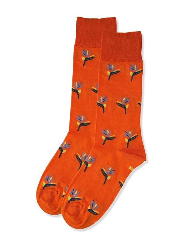 Jemsox Bird of Paradise (Orange) Premium Pattern Socks | Cotton-Rich Tropical Socks by Jemsox