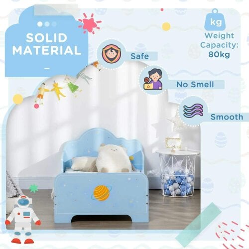 Bobobiy ZONEKIZ Space Themed Toddler Bed, Kids Bedroom Furniture, with Safety Rails - Blue
