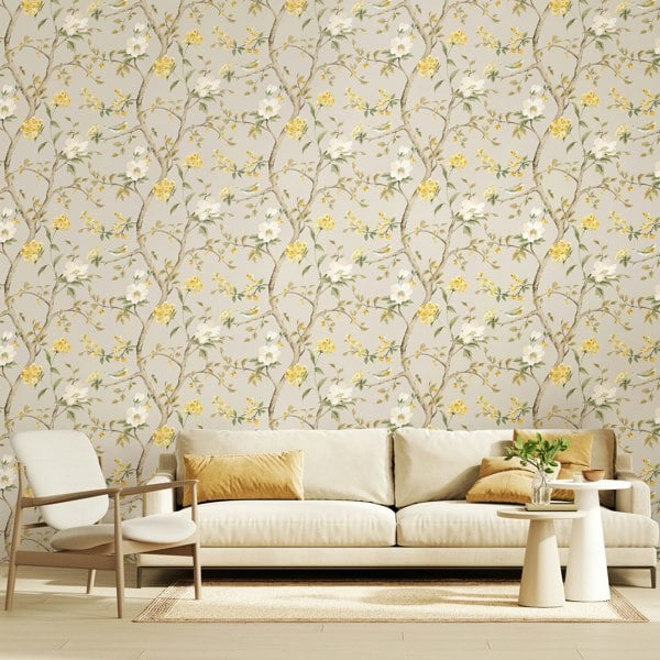 Hoopla Walls Bird Song - Silver 10m Wallpaper