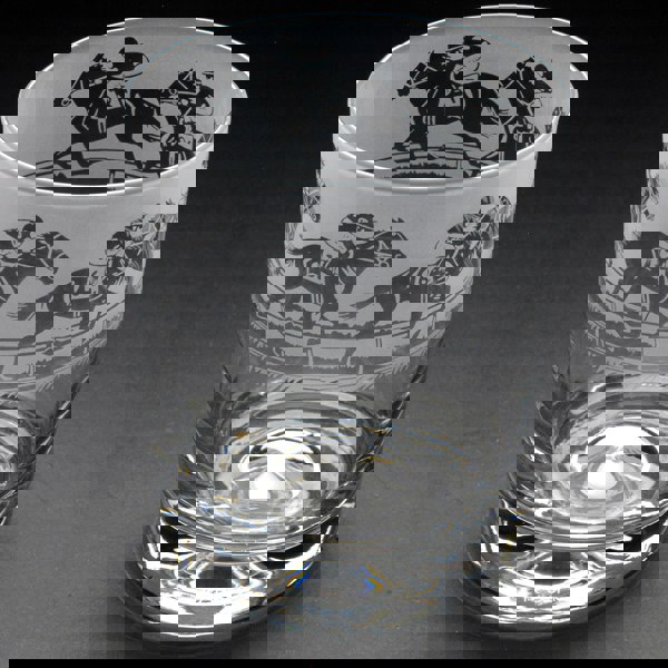 Glyptic Glass Art Horse Racing Whiskey Tumbler Glass - Hand Etched/Engraved Gift