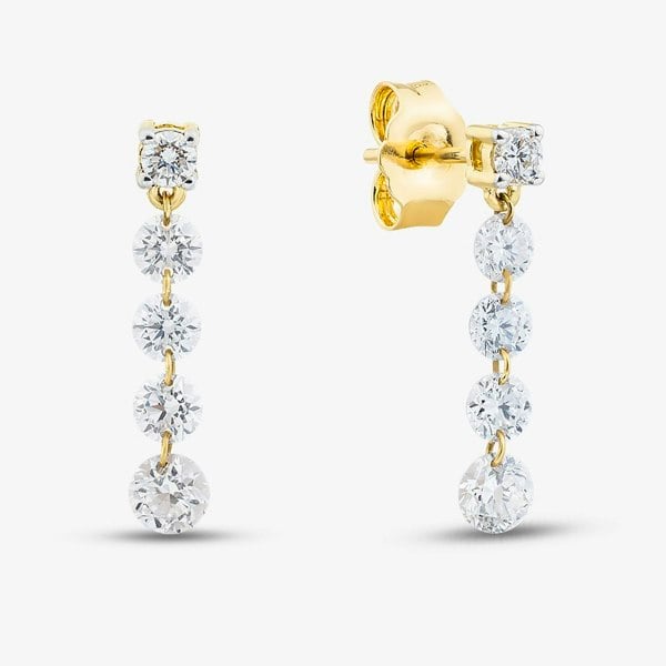 T. H. Baker 9ct Yellow Gold Certified 1.00ct Lab Grown Diamond Drop Earrings LGE47363-100