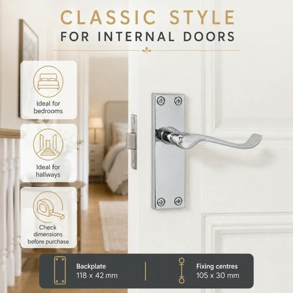 EDH Door Hardware Polished Chrome Victorian Scroll Door Handles – Handle Only or Handle + Tubular Latch – 118mm x 42mm