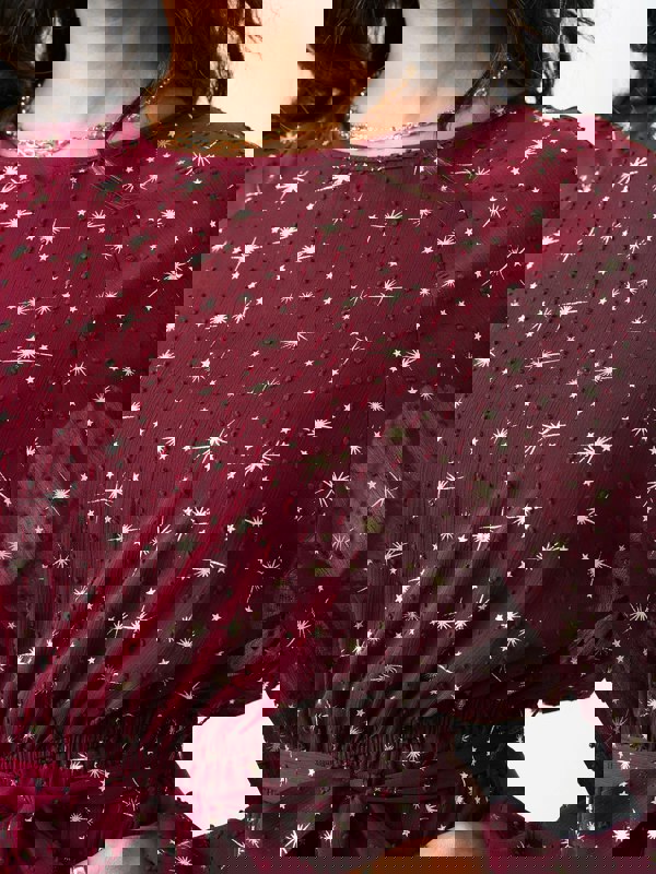 Gini London Burgundy Star Print Long Sleeve Mini Dress