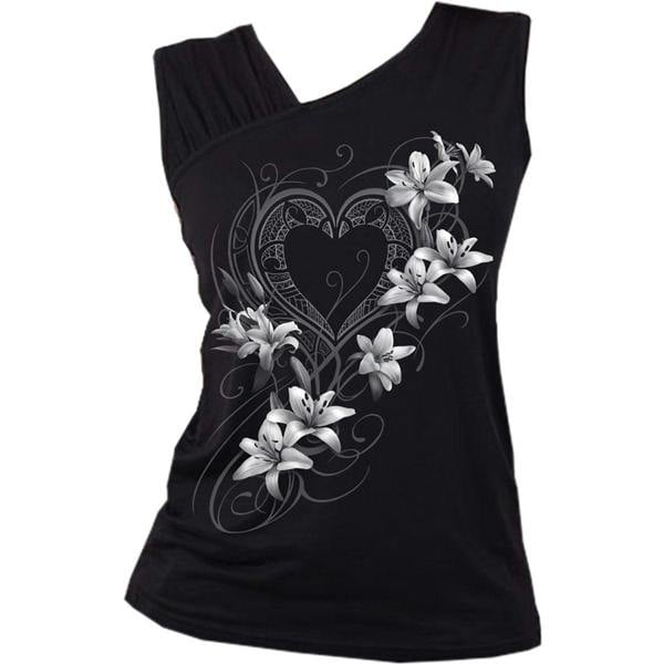 PURE OF HEART - Gathered Shoulder Slant Vest Black - Spiral USA