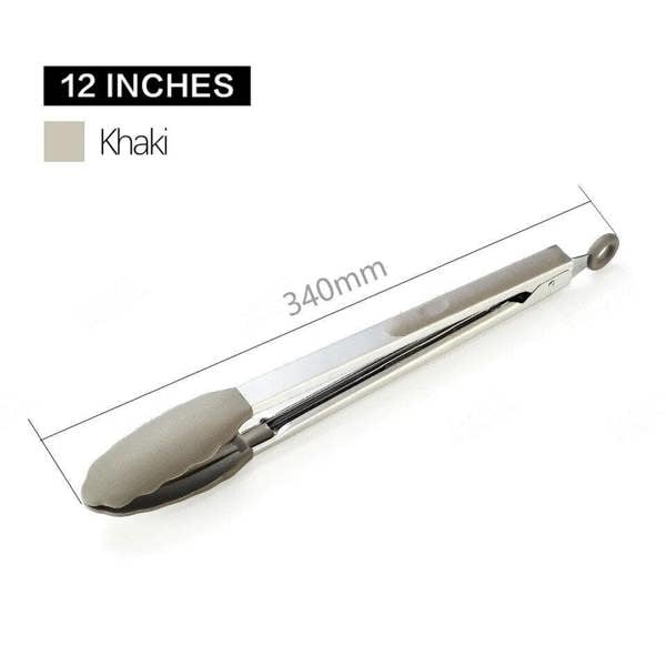  Anygleam Tong Stainless Steel Large Khaki Handle Clip Heat Resistant Cooking Baking Salad Steak Kitchen Gadget