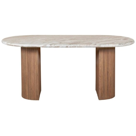 Wyld Haus Boston Natural Oak and Brown Marble Pedestal 6 Seater Dining Table