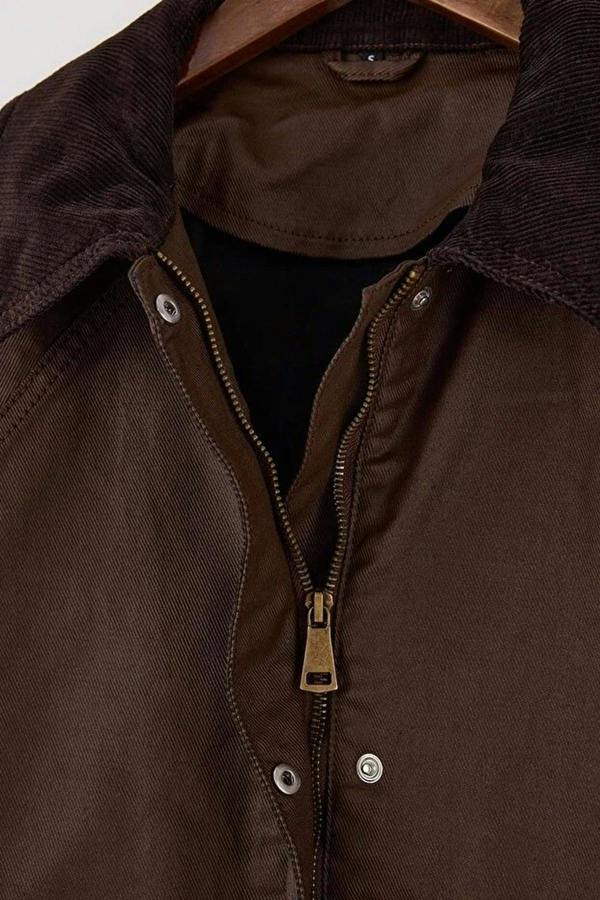WOVCOR Velvet Collar Detail Coated Fabric 100% Cotton Oversize Denim Jacket