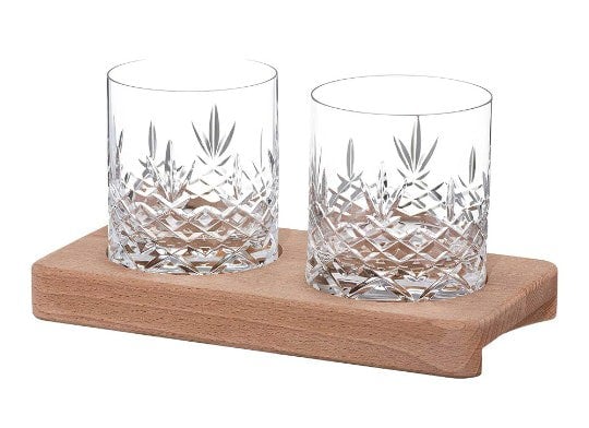 Diamante Buckingham Whisky Tumblers with Tray - Set of 2