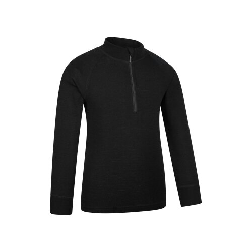 Mountain Warehouse Childrens/Kids Merino Blend Half Zip Base Layer Top - Black - Black - 70% Merino Wool/30% Polyester