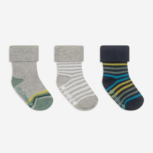 Little Sock Co. Non-Slip Stay On Baby and Toddler Socks  - 3 Pack in Samuel, Benedict & Stripe