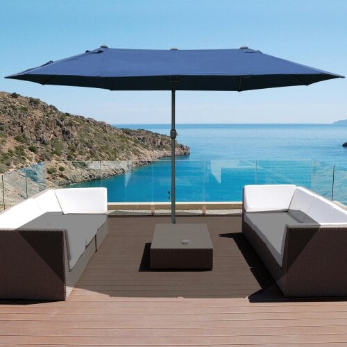Outsunny 4.6M Garden Patio Umbrella Canopy Parasol Sun Shade w/o Base Green - Blue - With Base