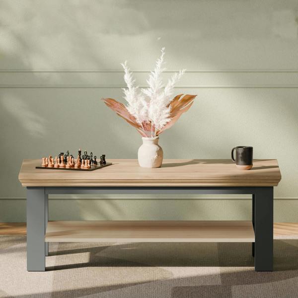 Furniture To Go Pontypool Large Rectangular Coffee Table with Shelf in Grey and Mauvella Oak