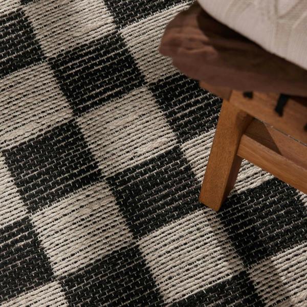 Handloom Jute Rug Natural White Black, Reversible, Long-lasting, checkerboard design.