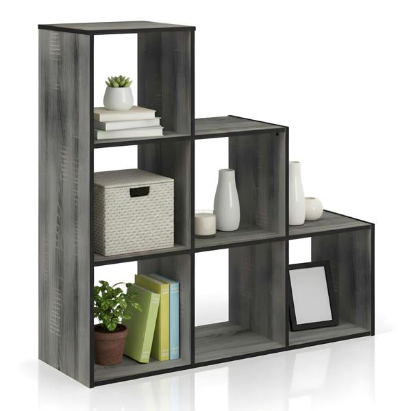 WALPLUS Space-Saving Pelli Cubic Storage Cabinet, 3-2-1, French Oak Grey/Black for Small Spaces