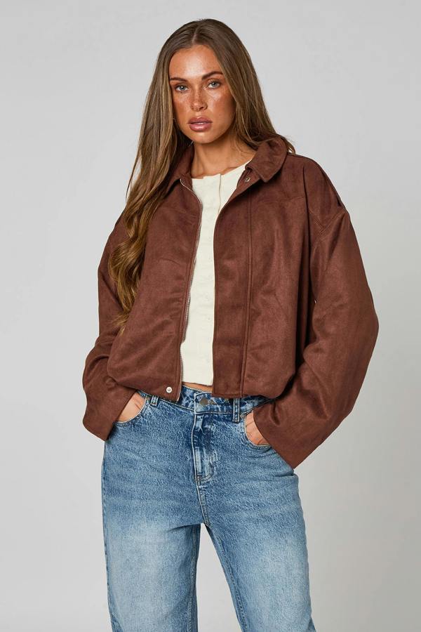 Urban Bliss Chocolate Collared Bubble Hem Jacket