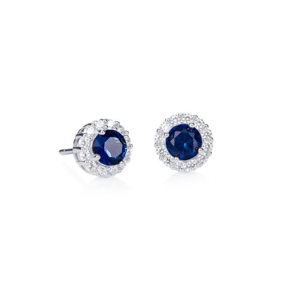 namana 925 Sterling Silver Blue Cubic Zirconia Round Halo Stud Earrings
