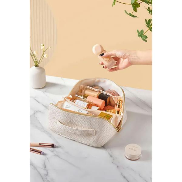 Dragodirect Travel Makeup Bag with Handle & Divider – Cosmetic Toiletry Organizer