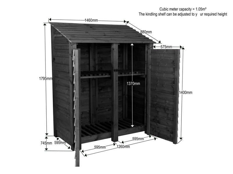 Arbor Garden Solutions Wooden Log Store with Door and Shelf W-146cm, H-126cm or 180cm, D-88cm
