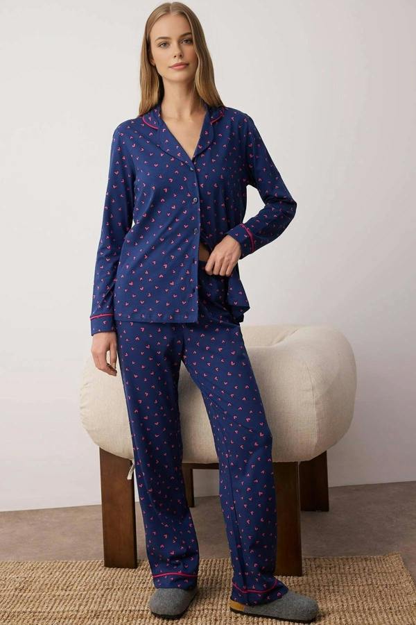 WOVCOR 2-Piece Cotton Heart Print Knit Pajama Set