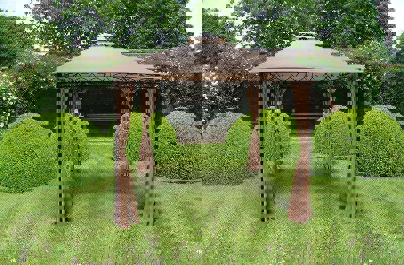 Marco Polo Garden Gazebo 3m x 4m with Curtains - Double Roof Design Mocha The Garden Furniture Shop