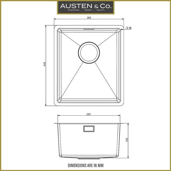 Austen & Co. Venecia Stainless Steel Medium Inset/Undermount Single Bowl Kitchen Sink. Lifetime Guarantee, Fast Delivery