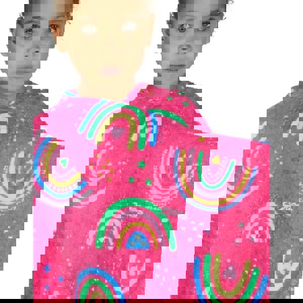 Zoggs Rainbow Magenta Kids Poncho Hooded Towel Robe - Pink