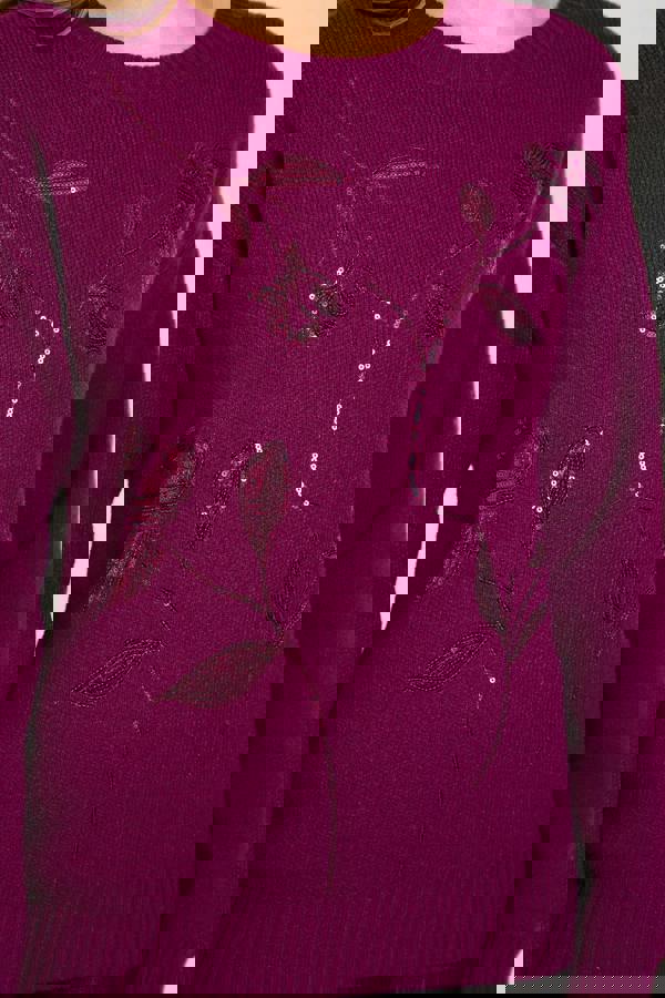 Flower Sequin Embellished Jumper