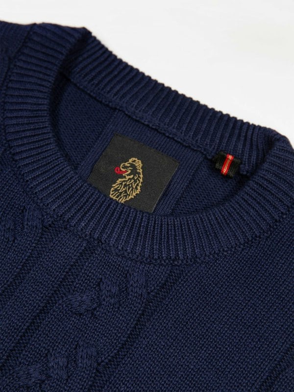 Luke 1977 Mitcham Cable Knit Jumper - Navy