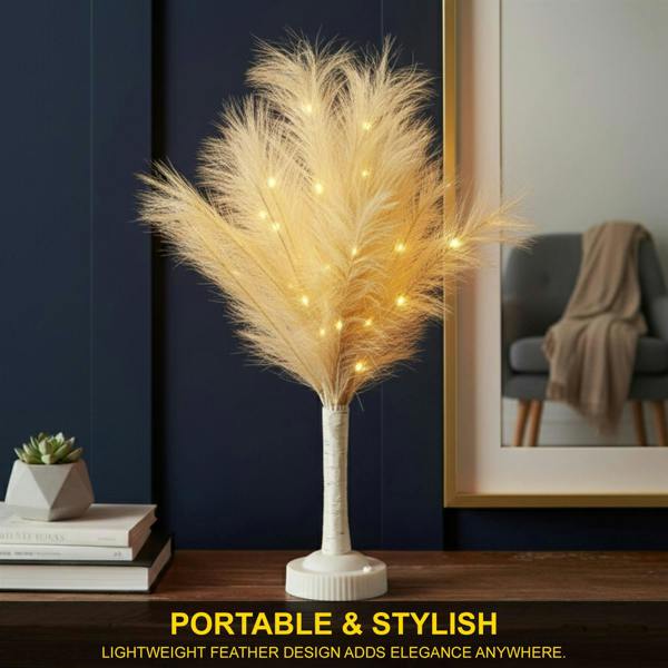 70cm Cream Feather Tree Table Lamp with Warm White LEDs, Battery-Operated Decorative Light image 5