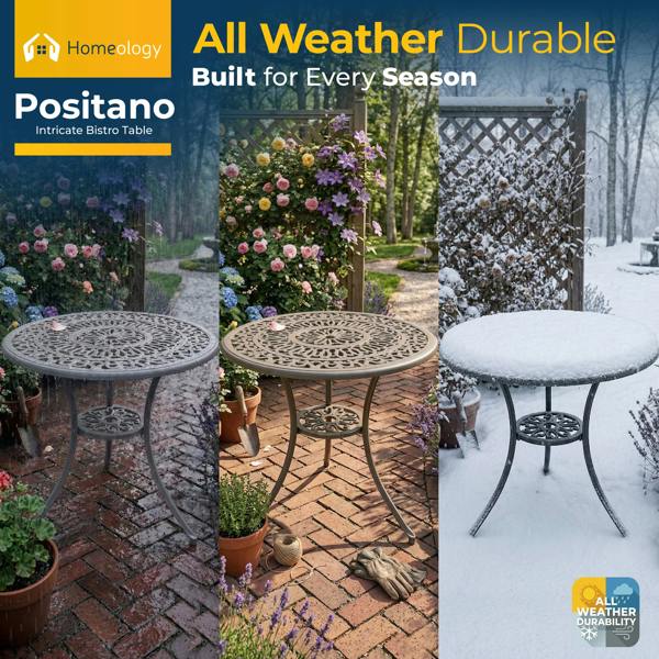 Homeology POSITANO Garden and Patio Grey Cast Aluminium Bistro Table