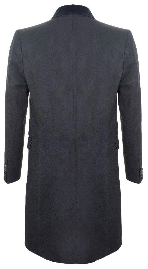 TruClothing Mens 3/4 Black Long Double Breasted Overcoat Wool Coat Peaky Blinders