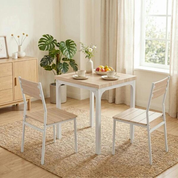 Three-Piece Minimal and Compact Dining Set, Oak Wood Effect