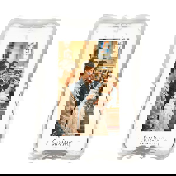 Christening Picture Frame Nickel Plated with Diamante Cross and Stars Image 3