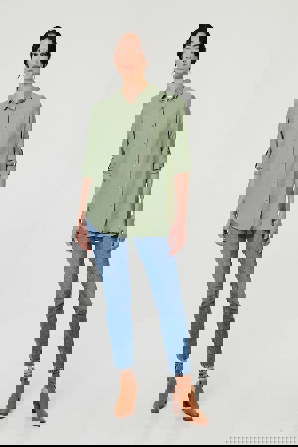 Sage | Long Sleeve Button-Front Shirt
