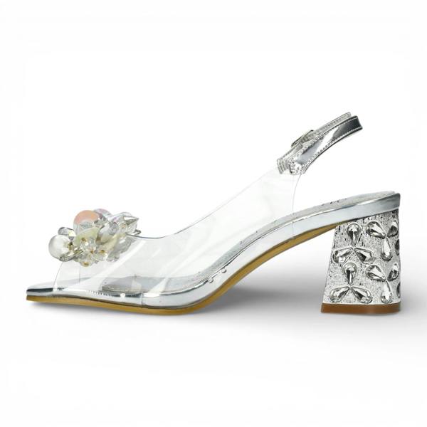 Laura Vita Marlene 12 - Women’s Clear Silver Block Heel Sandals