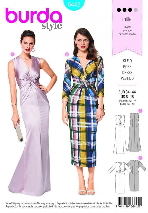 Burda Sewing Pattern 6442 Dresses For Women, 8 to 18 - Intermediate