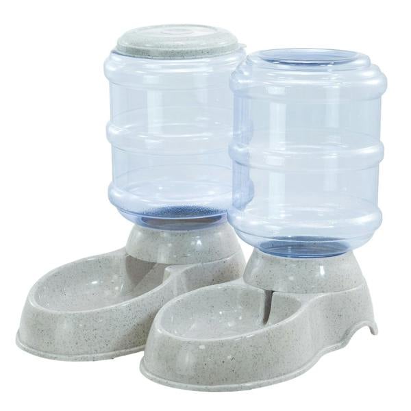 Skylos 2 Packs Automatic Food Feeder Waterer Set Plastic Dispenser Dog Cat 3.5L