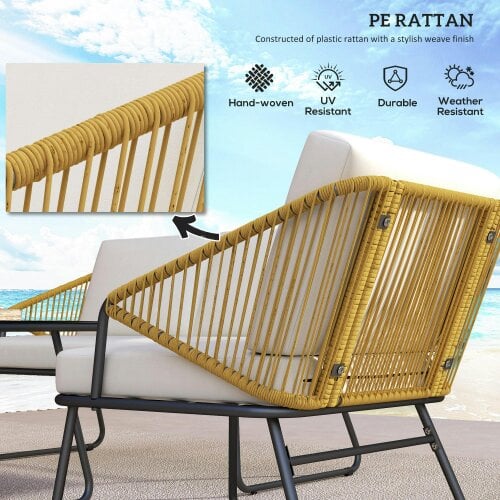 Wyld Haus Lupano Natural Rattan Rope White Cushions 4 Seater Outdoor Sofa Set with Square Table