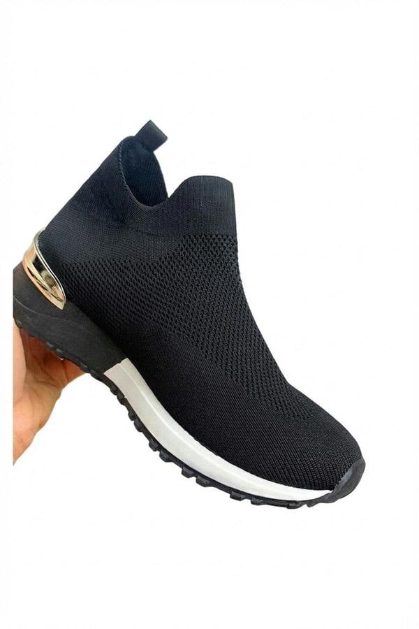 Jessi Slip On Sock Wedge Trainers - Black_wb