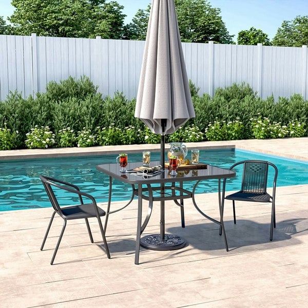 Garden Square Tempered Glass Table and Rattan Chairs Garden Dining Sets Living and Home