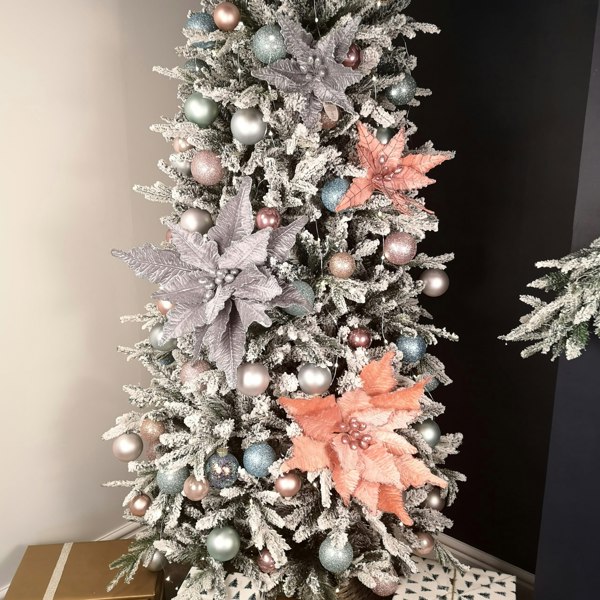 Samuel Alexander 68cm Silver Velvet Poinsettia Stem with 2 Flowers Christmas Decoration