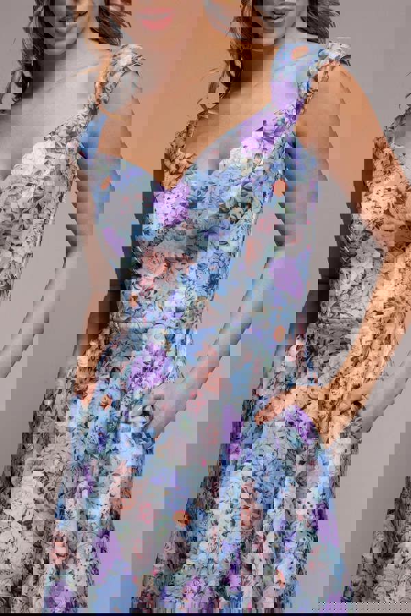 Floral Print A-Line Sweetheart Midi Dress - Sage Green DR4635