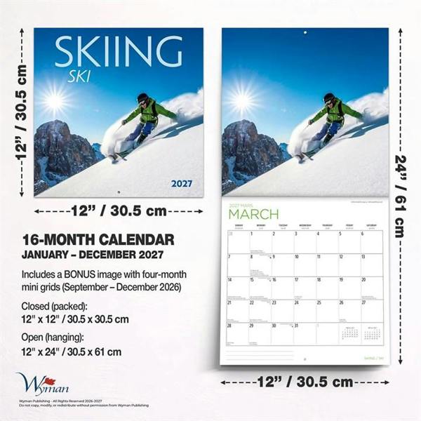 Skiing Calendar 2027, Wall Calendars, Month To View, Sports, Gift
