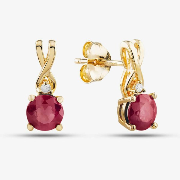 T. H. Baker 9ct Yellow Gold Ruby & Diamond Stud Earrings OJE1702-R